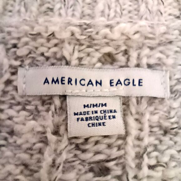 American Eagle Chunky Cropped Cardigan Oatmeal Gray Open Knit Womens M Academia - Picture 5 of 12